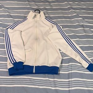 White with Bright Blue Stripes Zip Up
